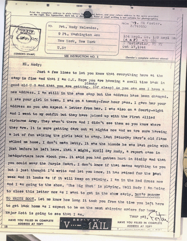 A wartime letter to Paratrooper Melendez
